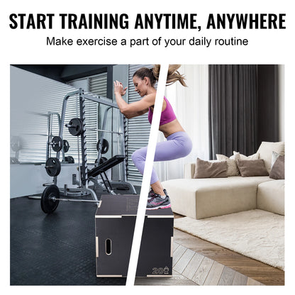 3-in-1 Wooden Plyometric Jump Box – Plyo Box for Home Gym, Conditioning & Strength Training