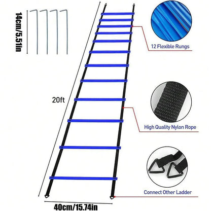 Speed & Agility Training Set – 20ft Agility Ladder, Cones, Resistance Parachute & Speed Training Equipment