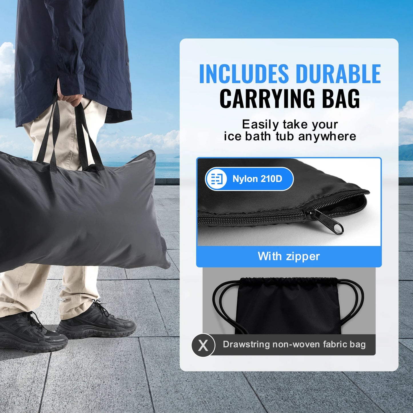 Portable Ice Barrel Plunge Pool Cold Water Therapy for Athlete Recovery Fold Bathtub with Cover