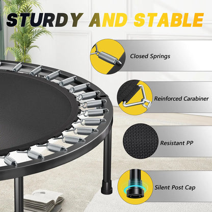 40" Foldable Fitness Rebounder Trampoline – Mini Exercise Trampoline with Adjustable Handle (350 lb Capacity)