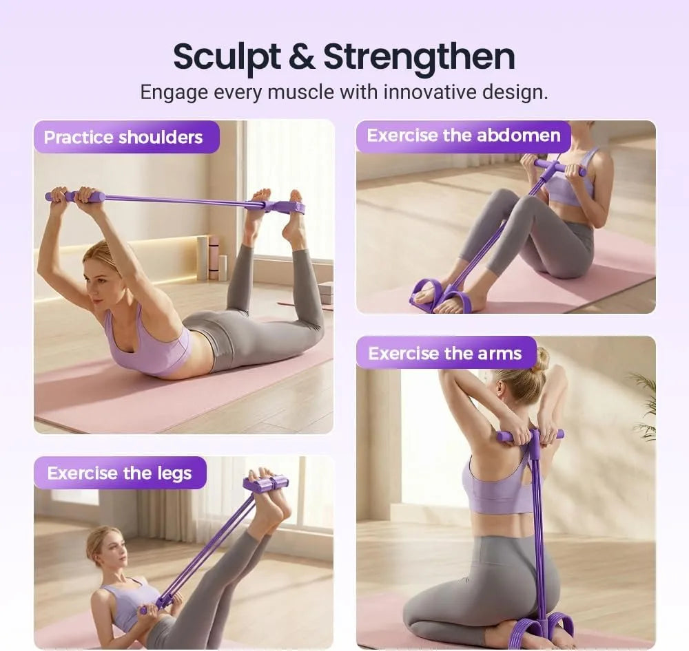 4-Tube Pedal Resistance Bands – Elastic Fitness Trainer for Home Workouts, Yoga & Stretching