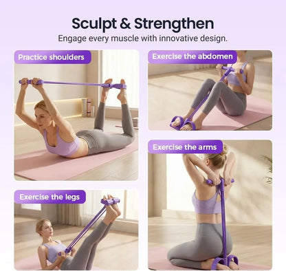4-Tube Pedal Resistance Bands – Elastic Fitness Trainer for Home Workouts, Yoga & Stretching
