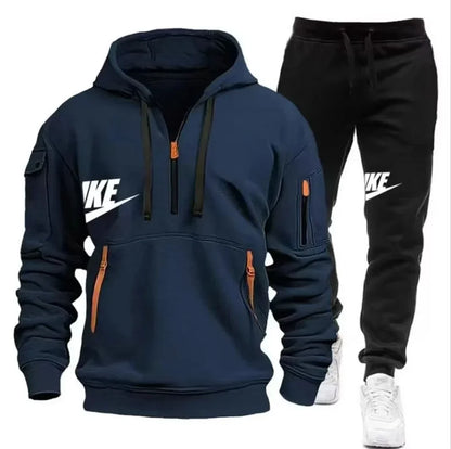New men's long-sleeved pullover hoodie + pants  fashionable outdoor sportswear set