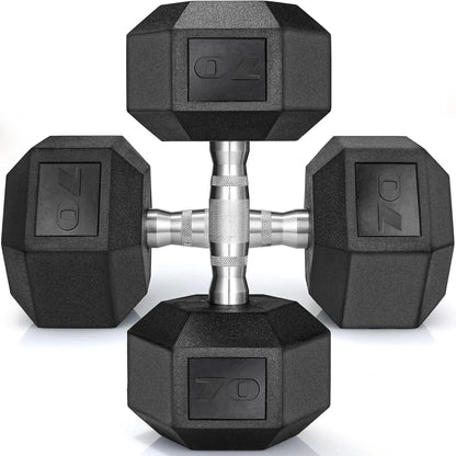 Rubber Coated Hex Dumbbells (30–75 lbs) – Cast Iron, Pair