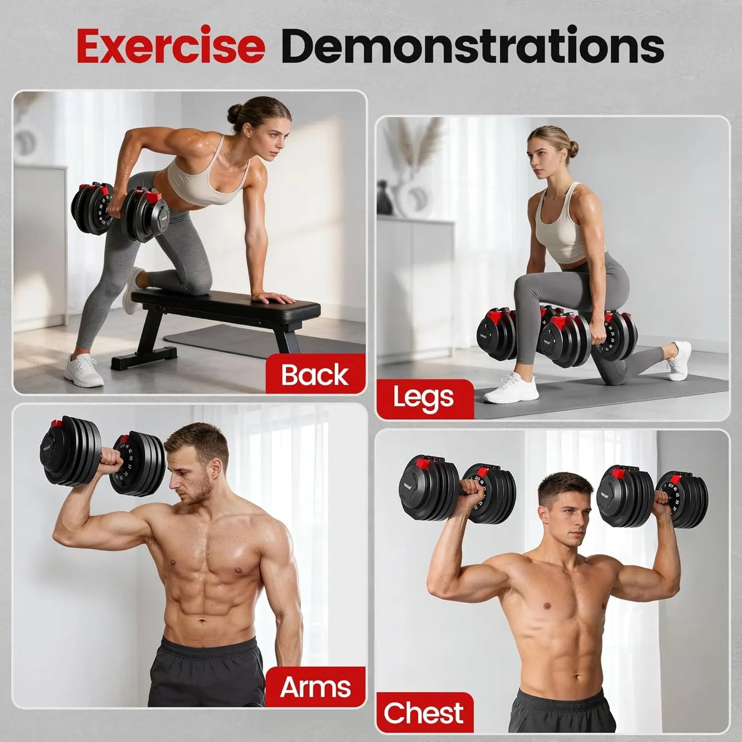 Adjustable Dumbbell Set 52.5/90 LB – Quick-Adjust Weights with Safety Lock for Home Gym