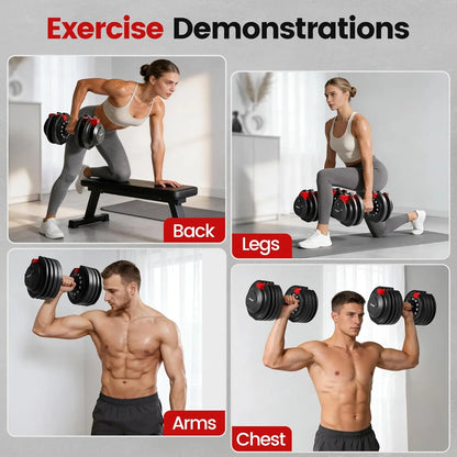 Adjustable Dumbbell Set 52.5/90 LB – Quick-Adjust Weights with Safety Lock for Home Gym