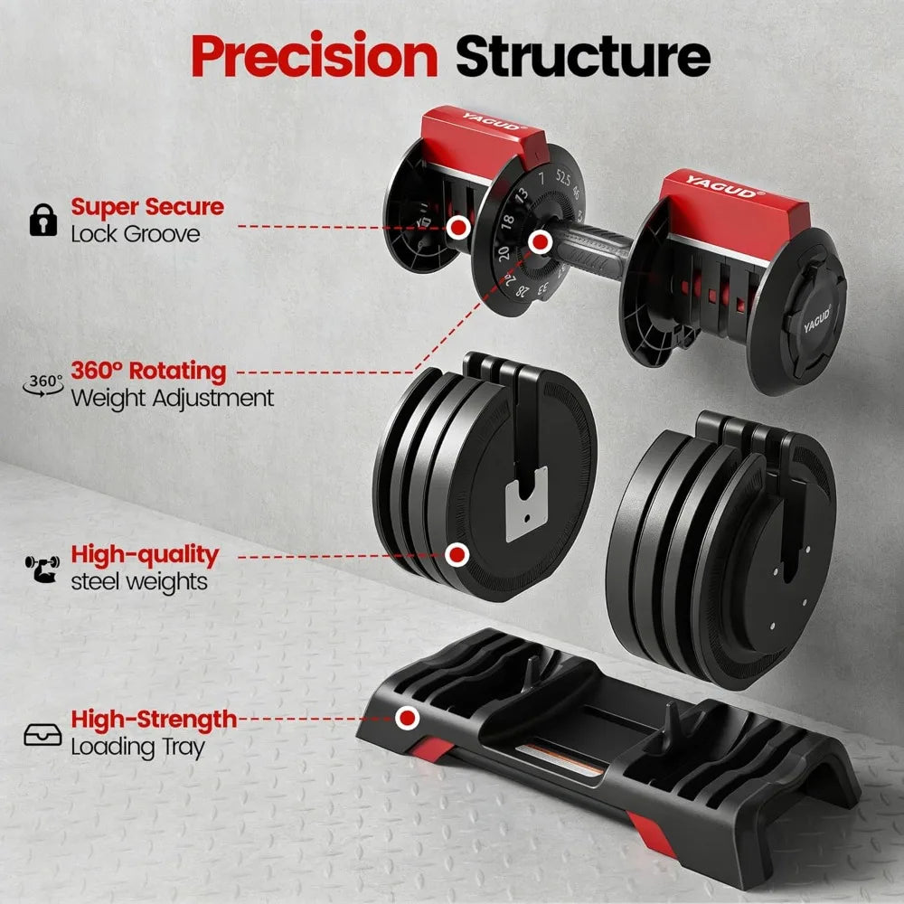Adjustable Dumbbell Set 52.5/90 LB – Quick-Adjust Weights with Safety Lock for Home Gym