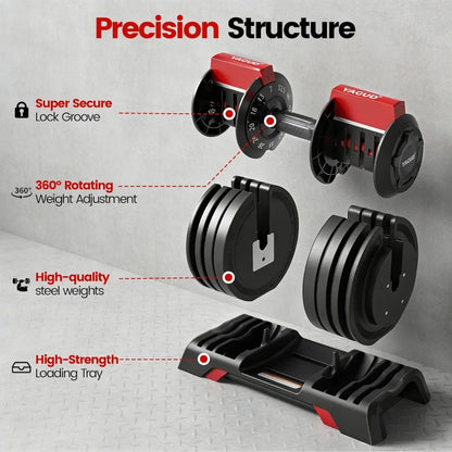 Adjustable Dumbbell Set 52.5/90 LB – Quick-Adjust Weights with Safety Lock for Home Gym