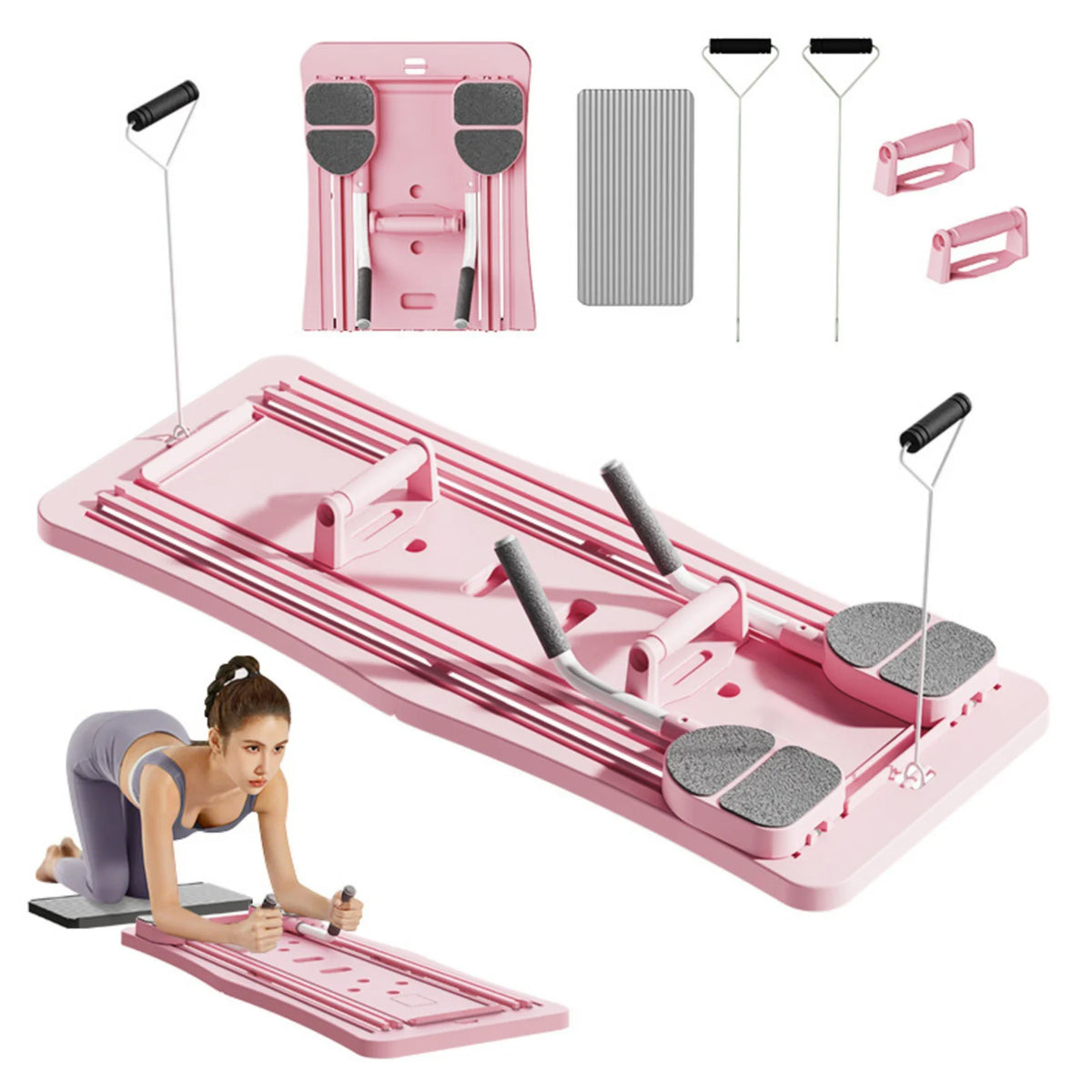 Multi-Functional Ab Workout Board, Foldable Core Trainer Equipment with Resistance Bands, Push-Up Bars, Abdominal Trainer, Full Body Home Gym Fitness Equipment for Abs Legs Arms Training