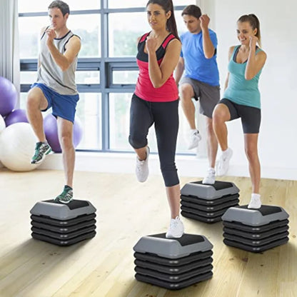 Aerobic Step Platform 16” x 16” with 4 Risers – Adjustable Fitness Stepper for Home Cardio & Workout Training
