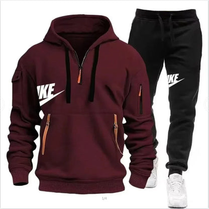 New men's long-sleeved pullover hoodie + pants  fashionable outdoor sportswear set