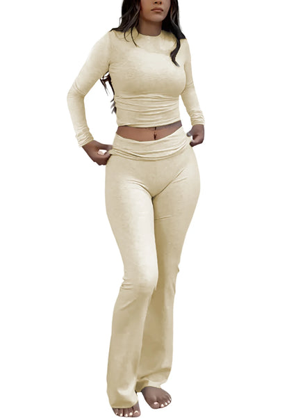 Women’s 2-Piece Yoga Set – Long Sleeve Top & Wide-Leg Activewear Pants