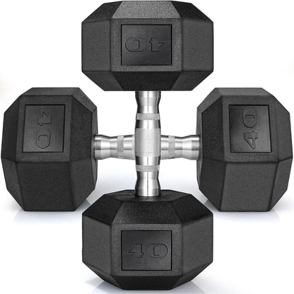 Rubber Coated Hex Dumbbells (30–75 lbs) – Cast Iron, Pair