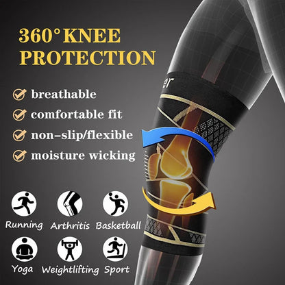 Copper Fiber Knee Brace with 360° Compression – Non-Slip Support for Arthritis, Running & Fitness