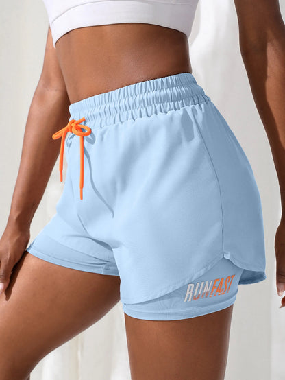 Women's High Rise Yoga Shorts With Elastic Proximity Control Running Shorts, Fake Two Pieces Pants