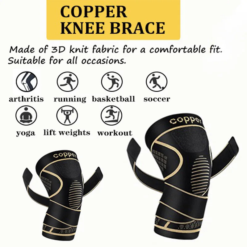 Copper Fiber Knee Brace with 360° Compression – Non-Slip Support for Arthritis, Running & Fitness
