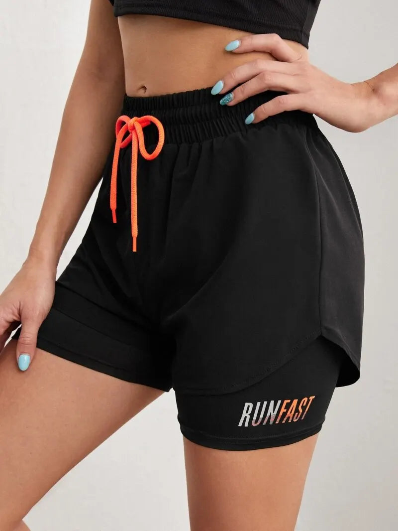 Women's High Rise Yoga Shorts With Elastic Proximity Control Running Shorts, Fake Two Pieces Pants