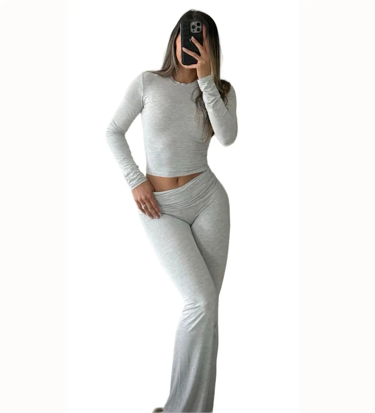 Women’s 2-Piece Yoga Set – Long Sleeve Top & Wide-Leg Activewear Pants