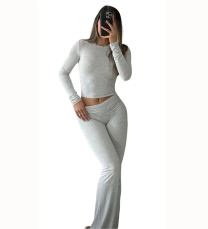 Women’s 2-Piece Yoga Set – Long Sleeve Top & Wide-Leg Activewear Pants