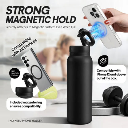 24oz Stainless Steel Insulated Water Bottle – Magnetic Phone Holder, Sports & Travel Thermos
