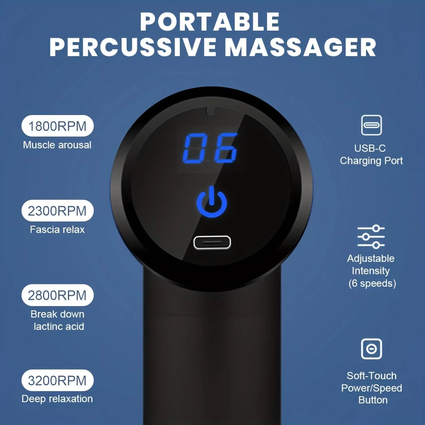 Portable Electric Fascial Massage Gun With LED Touch Screen