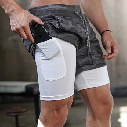 Men’s Camo Running Shorts – 2-in-1 Quick-Dry Gym, Training & Fitness Shorts